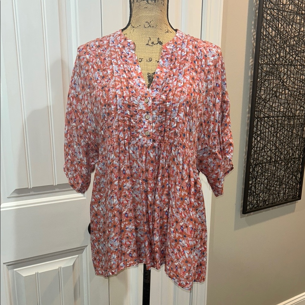 Knox Rose Pink 3/4 Sleeve Pleated Blouse